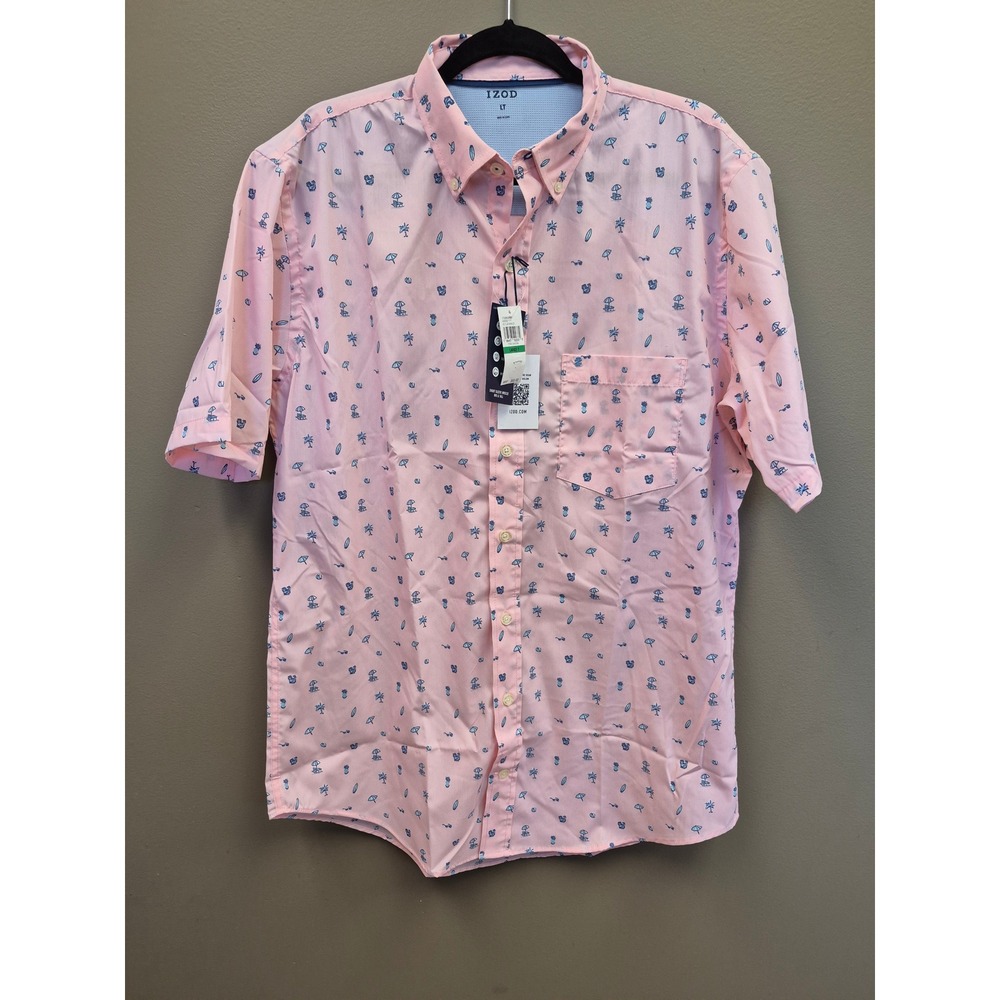 IZOD LT Men's Breeze Button Shirt Pink Beach Print Tall UPF Casual NWT Resort